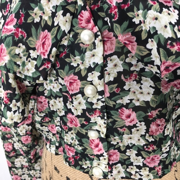 Floral Romantic Tiered Ruffle Cropped Blouse M - Picture 2 of 5